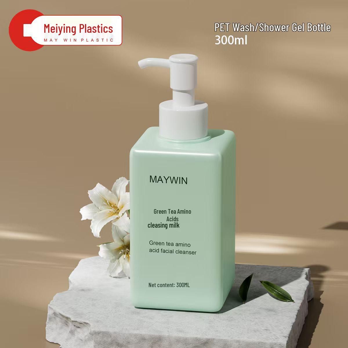 

300ml PET Green Tea Facial & Hair Care Cleanser Bottle with White Pump Head