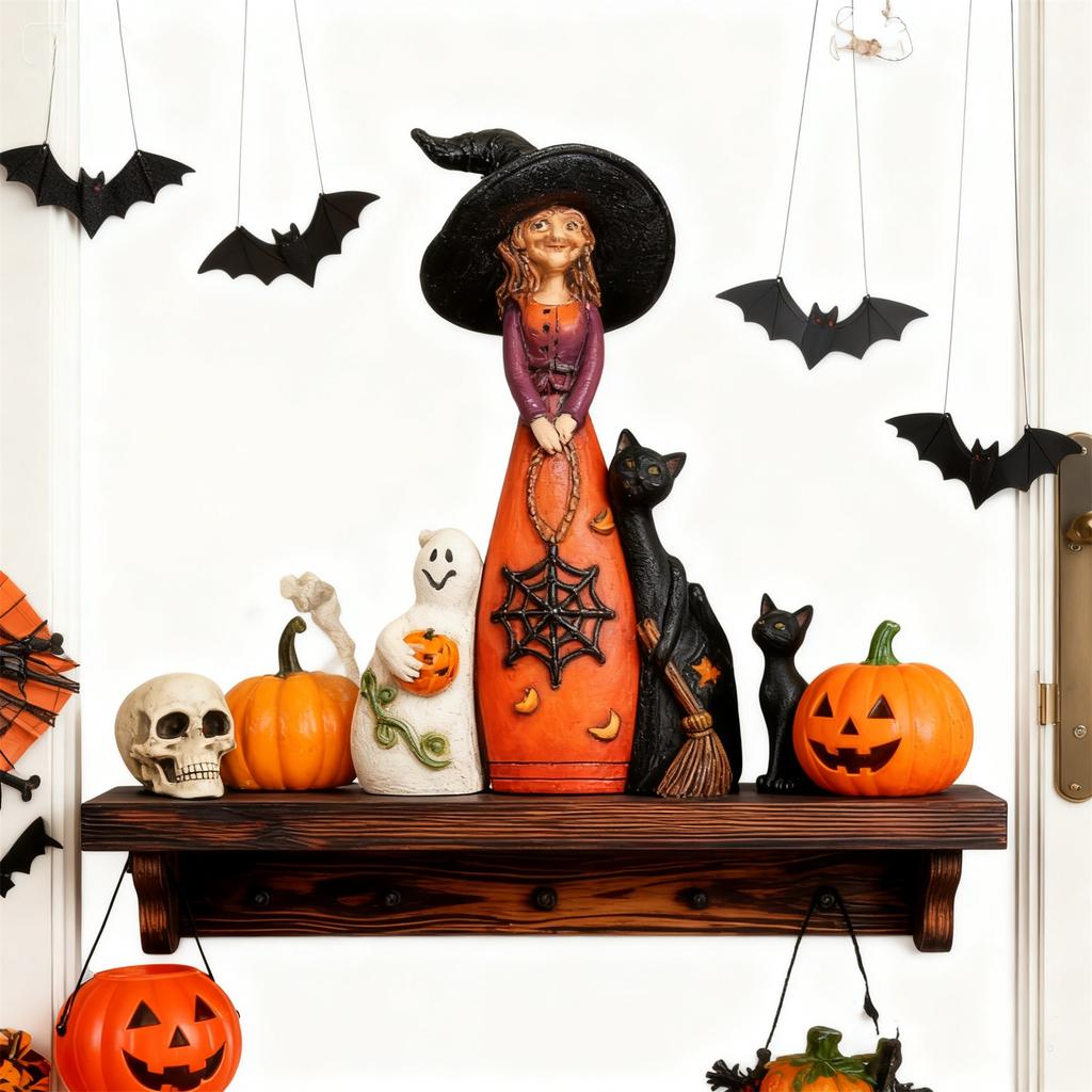 Creative Crafts Halloween Three Musketeers Witch  Cat Decoration Resin Statue Decoration Ornament Ornament