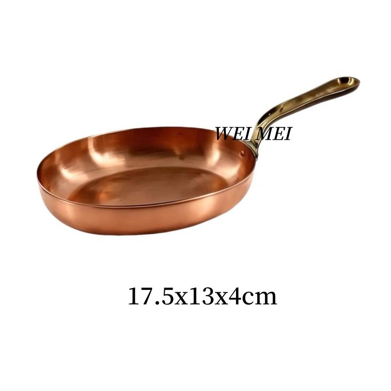 Handgemaakte Vintage Koperen Elliptische Steakplaat Koekenpan Platte Pan, Westerse Diner Schaal Handvat Platte Gebakken Eieren Bodem Pan