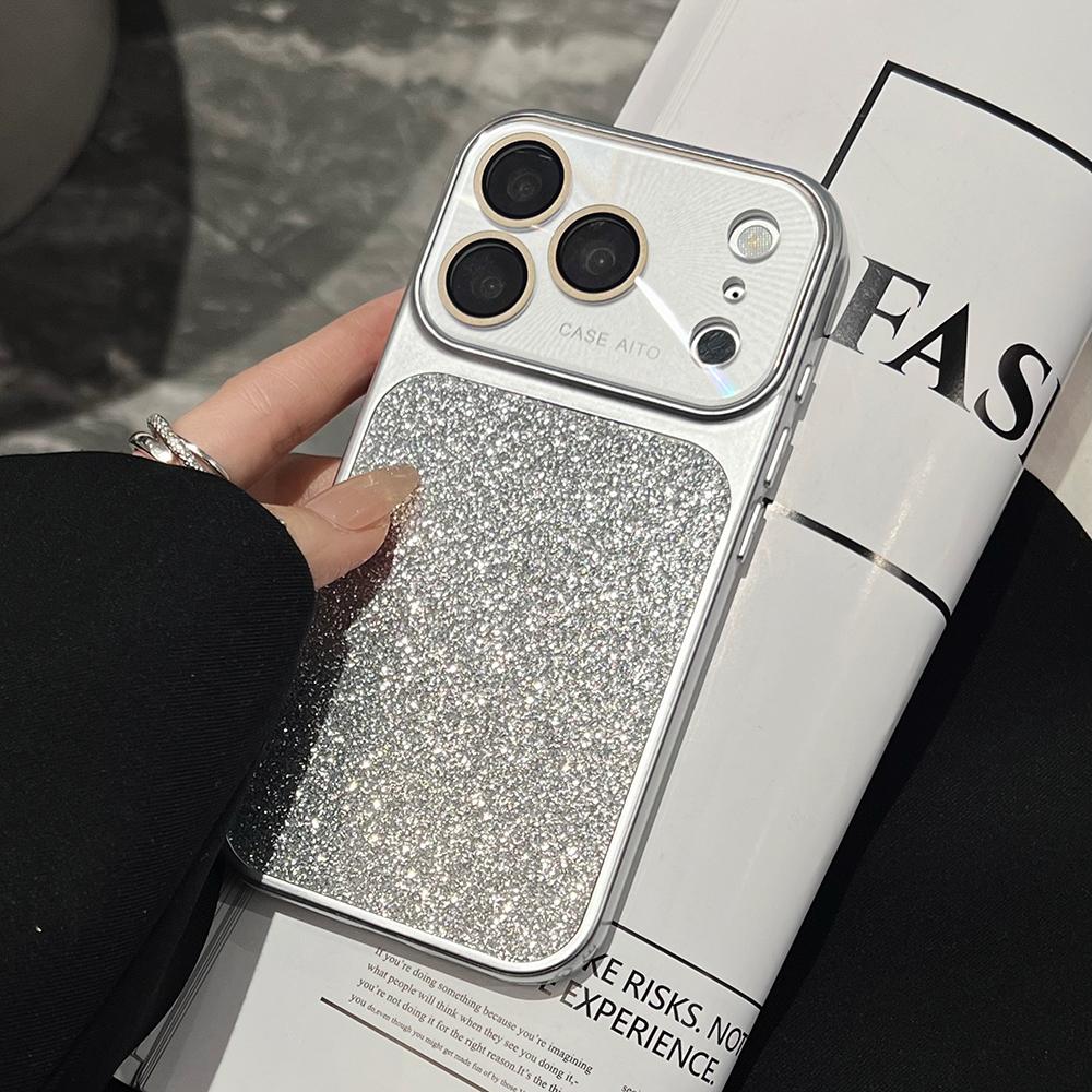 

Модный чехол для телефона с блестками для iPhone 17 16 15 14 Pro Max 13 Серебристый Ударопрочный Жесткий задний чехол iPhone17