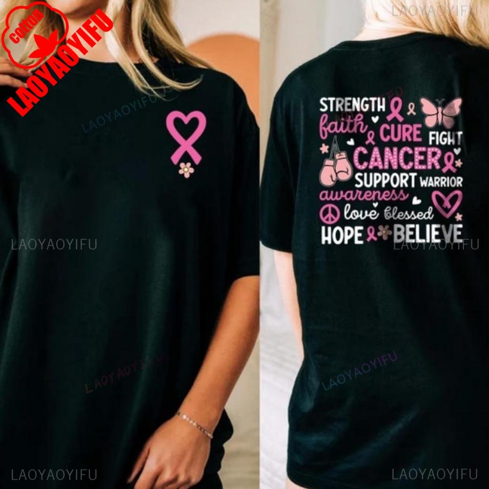 T-shirt de sensibilisation au cancer du sein Ruban rose Soutien T-shirt Imprimé Combattant T-shirt Survivor Femme Hauts d'été Vêtements pour femmes Gothique