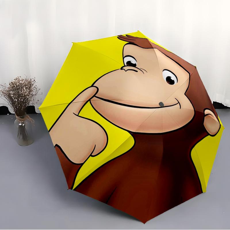 Curious George Fashionable Automatic Opening/Closing Folding Umbrella. Portable and Foldable, Ideal for Gift, Travel, and Daily Use.