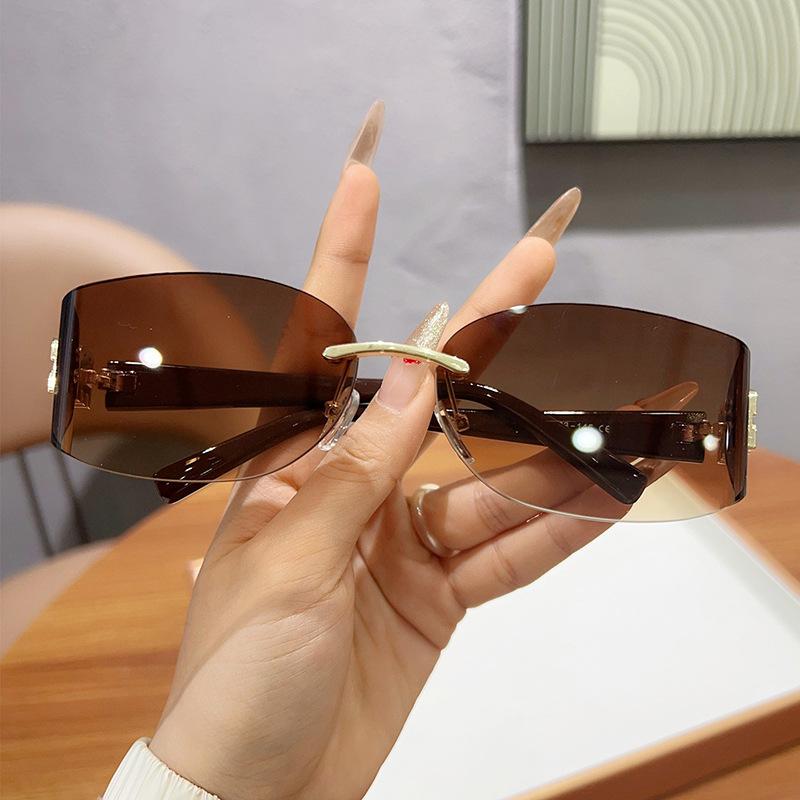 JYL Sunglasses Rimless Ladies Uv Protection Cut Edge Plain Look Use YH8087 A-16254