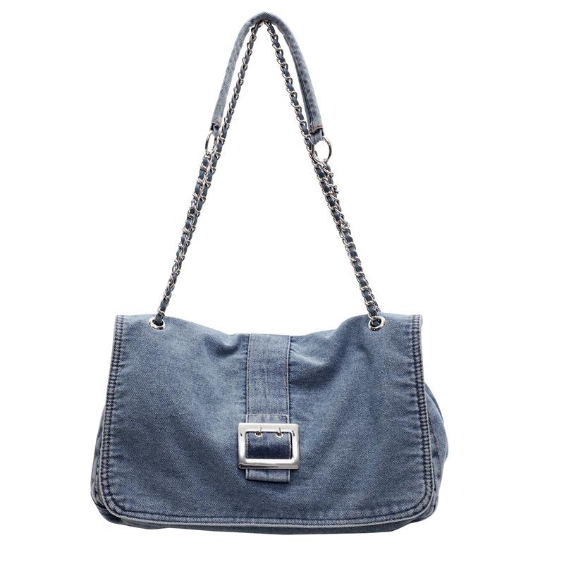 Korean version of simple large-capacity tote bag casual denim cloth bag women's spring 2025 new commuter oblique span bag