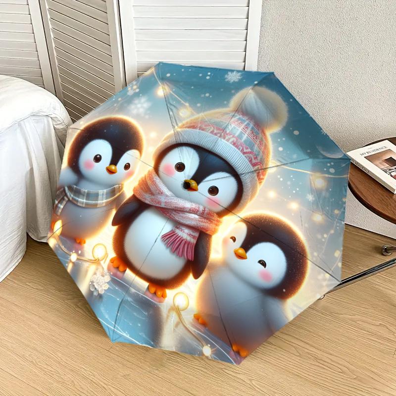 1pc Winter Penguins with Lights Umbrella with Plastic Handle,Suitable for All Seasons Home Travel Outdoor UmbrellaDD1348