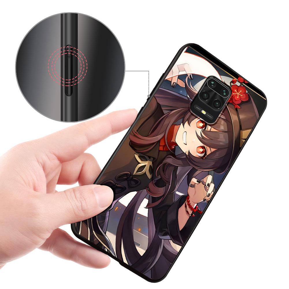 Genshin Impact Hu Tao Case for Xiaomi Redmi 10 10C 12C 9 Prime 9C 9A 12 10A 9T K40 Pro Black Soft TPU Mobile Phone Bag Cover