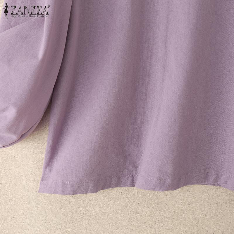 ZANZEA Women Loose Round Neck 3/4 Sleeve Casual Cover Up Blouse