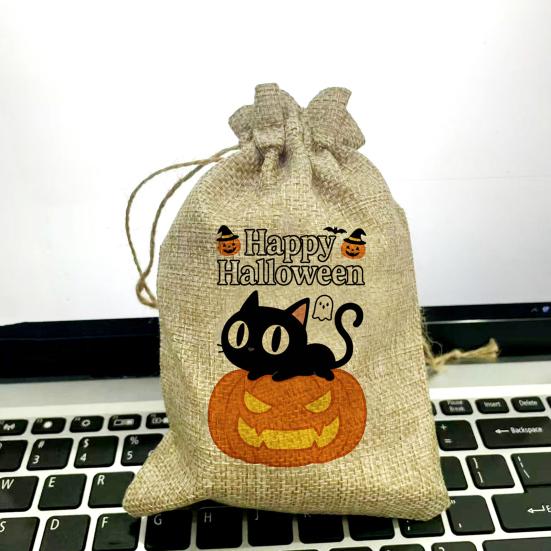 12 Pcs Halloween Treat Bags Burlap Gift Bags Mini Drawstring Candy Bags Pumpkin Pattern Goodie Bags for Halloween Party Favors