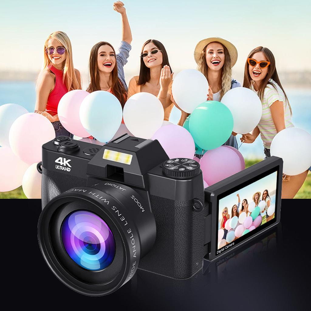 4K Digital Camera 60FPS 56MP 3in IPS Touch Screen 16X Zoom 270 Deg Rotation for Travel Camping