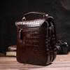 Men's Vertical Bag Made of Genuine Leather with Crocodile Embossing KARYA 21946 Brown