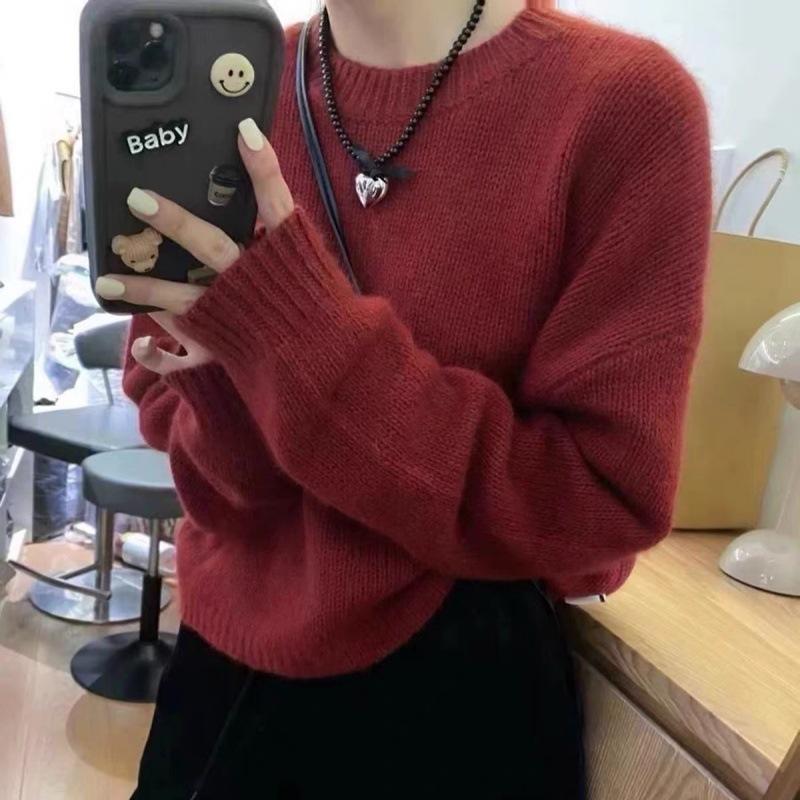 Women's Korean Style Loose Solid Color Knit Pullover - Autumn/Winter New Arrival
