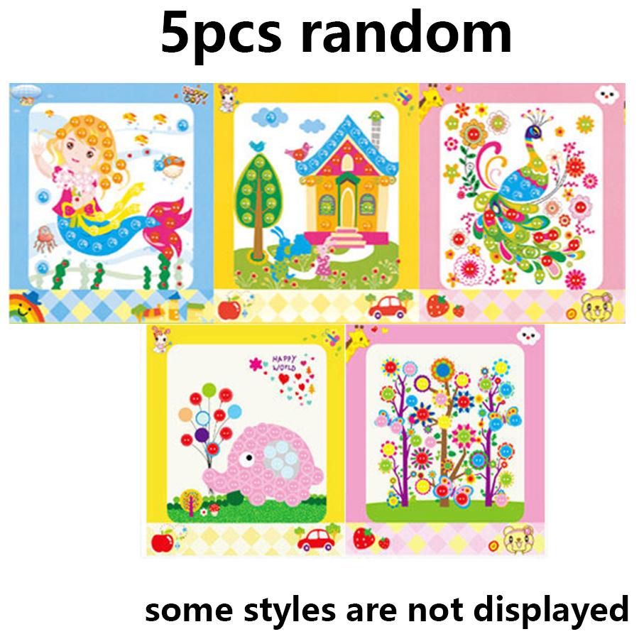 

5/10pcs Button Mosaic Art Painting Kit DIY Cartoon Design Sticker Crafts Home Decorative Painting Back to School Gift Reward JXB