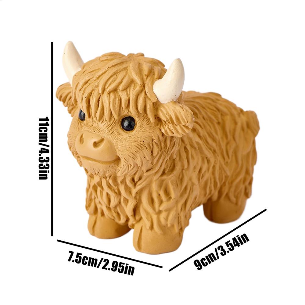Highland Cow Statue Farmhouse Animal Sculpture Ornaments Cute Figurine Desktop Resin Animal Landscape Home Ornament