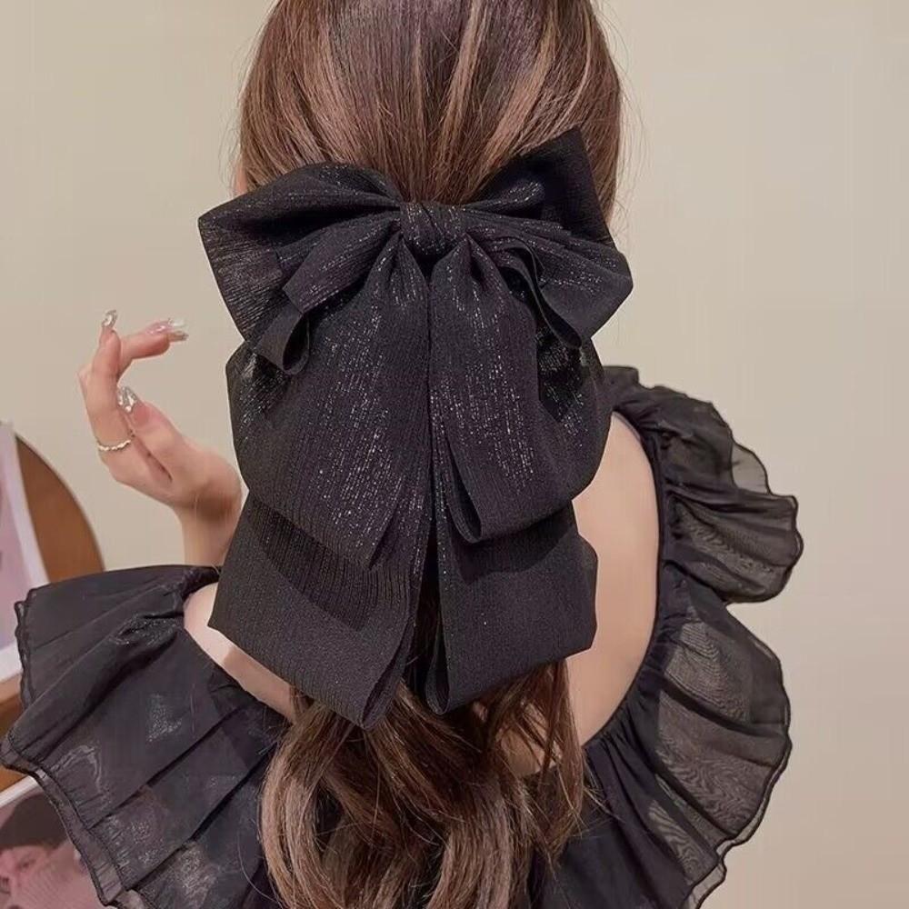 Beads Shiny Rhinestone Hair Claw Elegant Women Sequin Hairgrips Fashion Black Bow Shark Clip  Daily