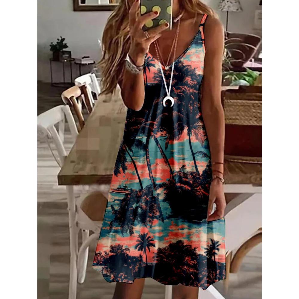 Elegante Vestito Canotta da Donna Stampato per Primavera ed Estate