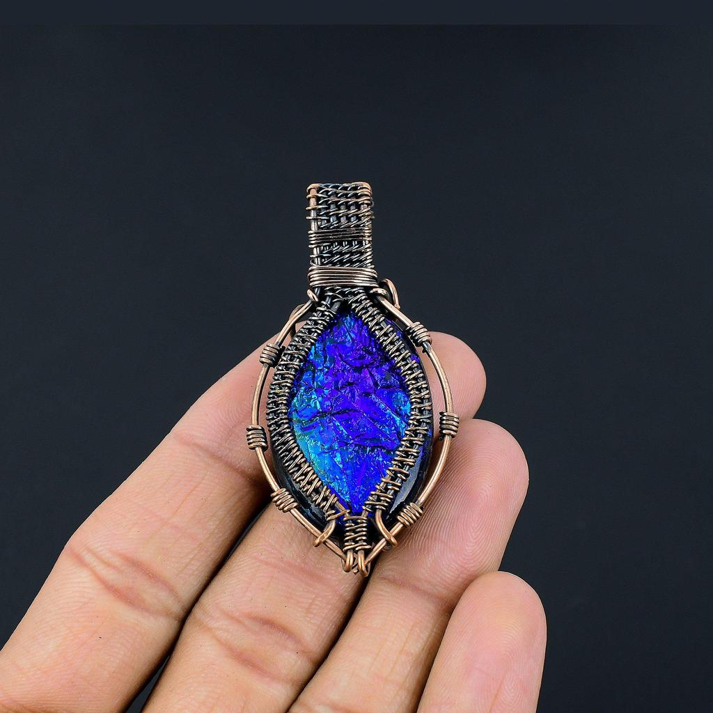 Australian Triplet Opal 999 Copper Wire Wrapped Pendant, Handmade Gemstone Jewelry Pendant Gift For Birthday