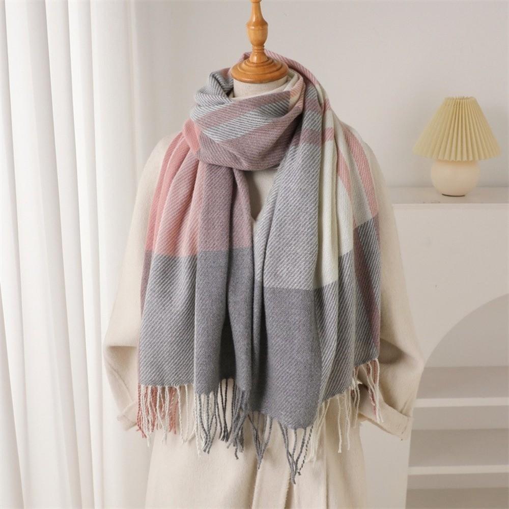 Imitation Wool Texture Checkered Scarf Tassel Autumn Winter Scarf England Style Warm Scarf Couples