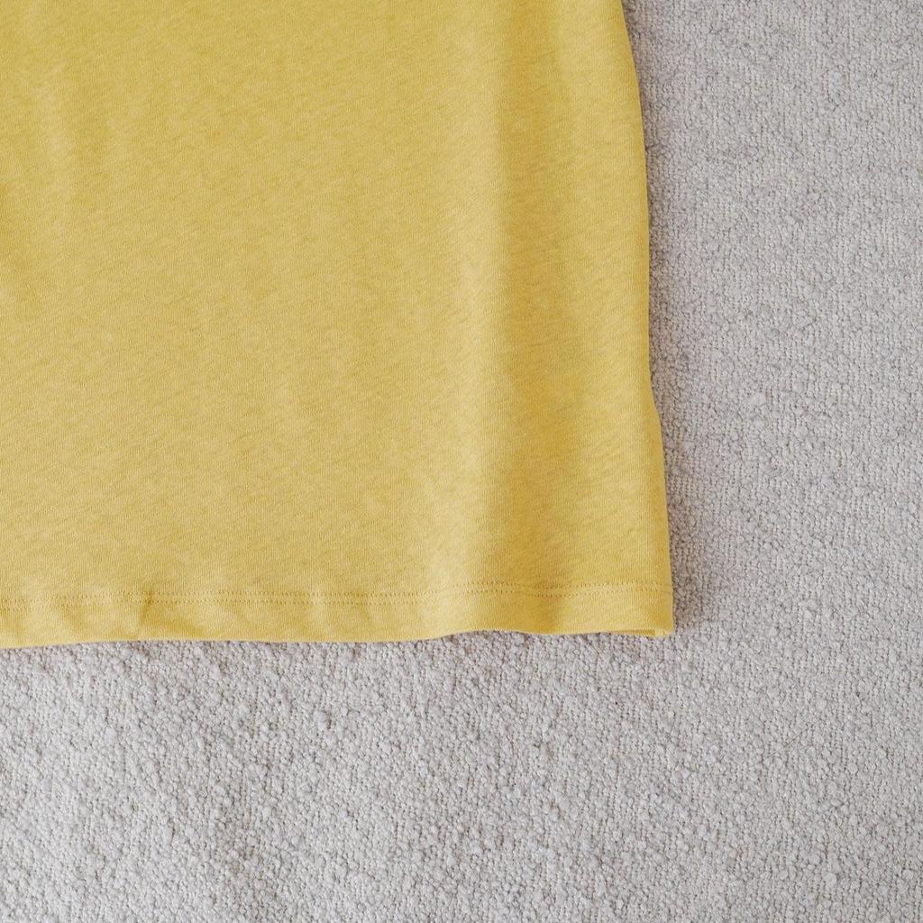 Women's Slim Fit Round Neck Short-Sleeve T-Shirt in Creamy Goose Yellow with Soft Bamboo Linen Cotton Blend