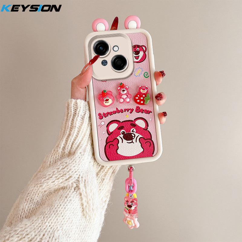 KEYSION Cute Ear 3D Cartoon Case for TECNO Spark Go 1 1S Go 2025 with Bracelet Silicone Shockproof Phone Cover for TECNO Pop 9 4G