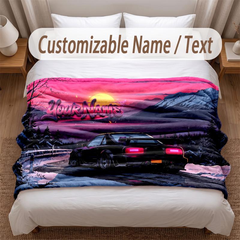 Car Racing Theme Soft Blanket Personalized Custom Name Text Print Warm Blanket Home Sofa Bedroom Decor
