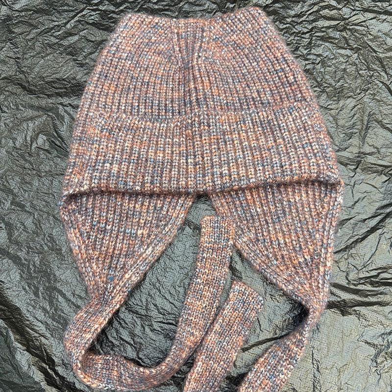 Cute Cat Ear Knitted Ear Protection Hat Women's Autumn and Winter Lace-up Wool Hat Strap Warm Cold Hat Versatile Bald Hat