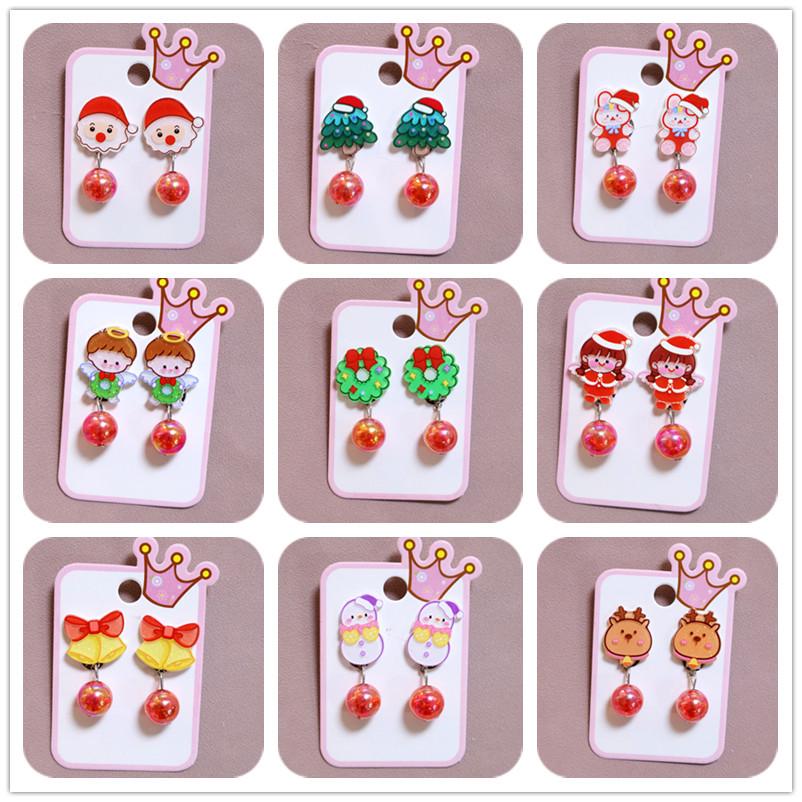 Cartoon Resin Glossy Children's Christmas Flower Ear Clips and Student Earrings