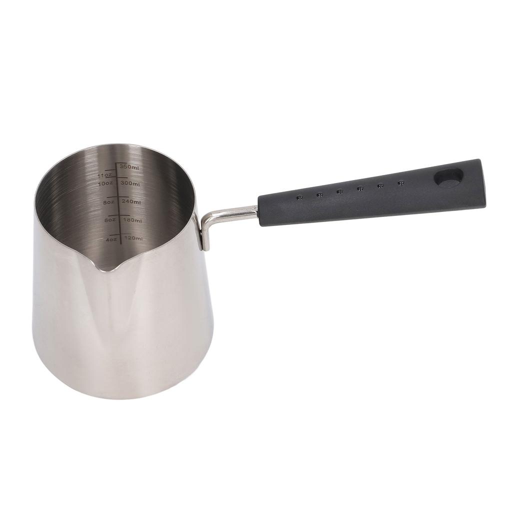 Pichet à lait pour café en acier inoxydable 304 à long manche, pichet à lait à bec verseur pointu, tasse à mousser le lait pour latte avec graduation