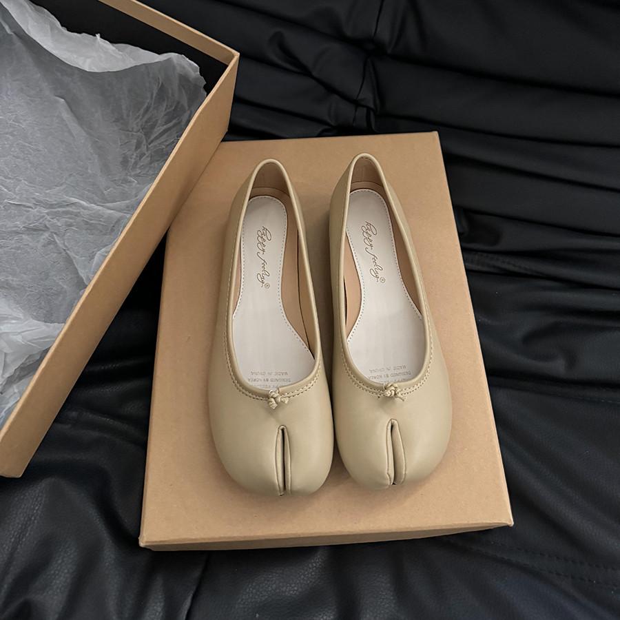 Fashion Bailamos Women Flats Tabi Ninja Round Split Toe Shallow Women Single Shoes Lazy Slip On Slingback Mules Leather Shoes Soft Loafe