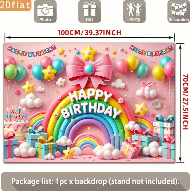2D Colorful Rainbow & Balloon Happy Birthday Backdrop 2D Photo Background