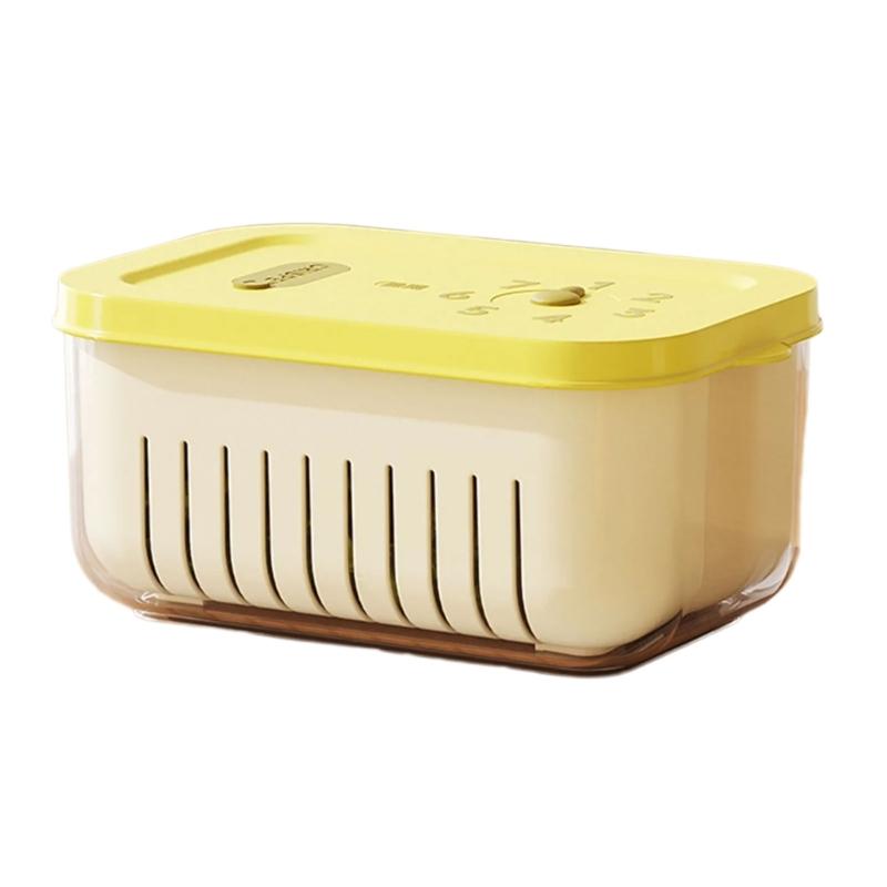 Innovative Timer Refrigerator Sealed Box for Organizing Fruits Vegetables Fridge Food Organizer with Drain Basket