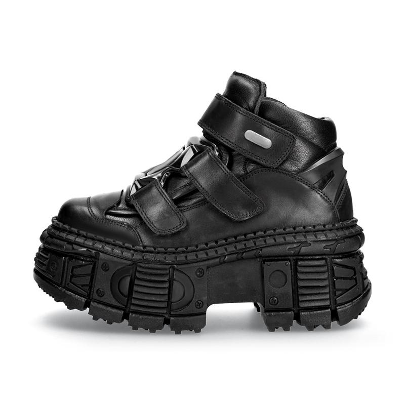 Fashion Women Dark Punk Chunky Shoes Platform Ankle Boots Gothic Style Lace Up Shoes Metal Motorcycle Boots Round Toe Chunky Boots