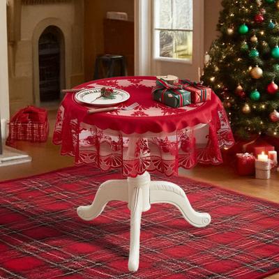 Weihnachtstischdecke Rot Spitze Weihnachtsmann Tischdecke Knitterarm Runde Tischdecke für Zuhause Dinnerparty Festliche Dekoration