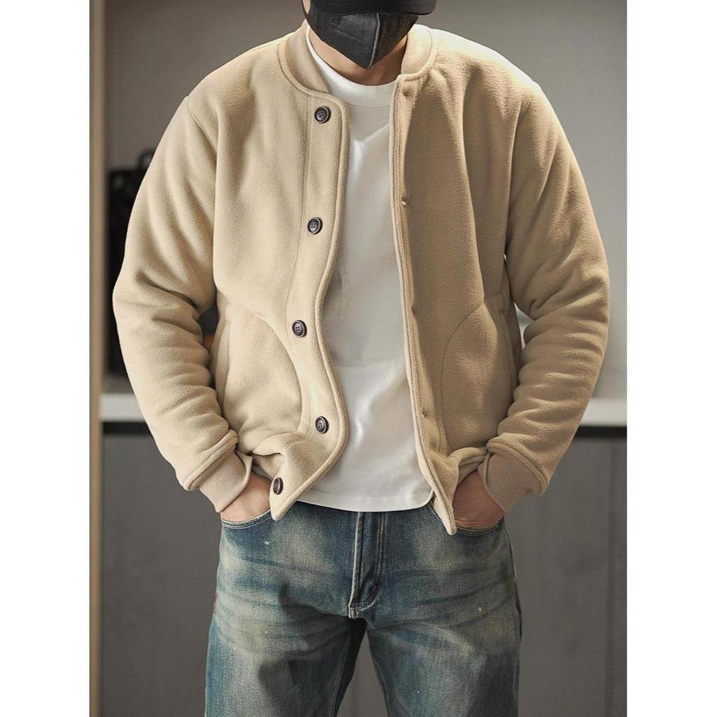 Retro Amekaji Men's Fleece-Lined Baseball Collar Jacket (2026)