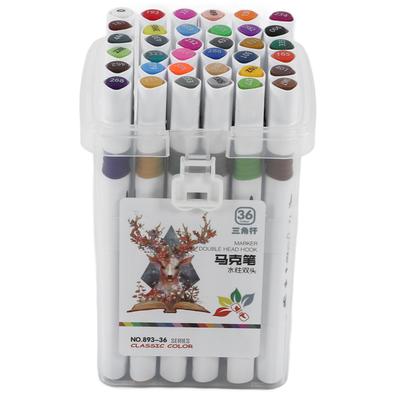 36 stuks Dubbele Punt Markers Driehoekige Pennenhouder 36 kleuren Wateroplosbaar Draagbaar Transparant Doosje Kleurmarkers voor Kunst