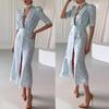 2026 Robe Midi Florale à Col en V et Bordure en Dentelle pour Femme Coupe A-Line Coupe Ajustée Taille Haute Élégante Bureau Décontractée