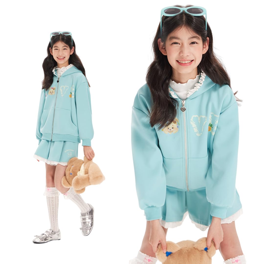 

Верхняя одежда Barry Banny для хлопковой смеси с капюшоном для холодной погоды, милый медведь, кружевное сердце, подходит для начальной и средней школы и размера 160 см, детская толстовка,