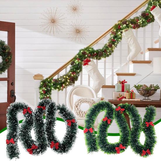 6.5FT Christmas Garland with 6 Pcs Red Bows Artificial Greenery Pine Garland for Mantle Stair Fireplace Home Party Decoration