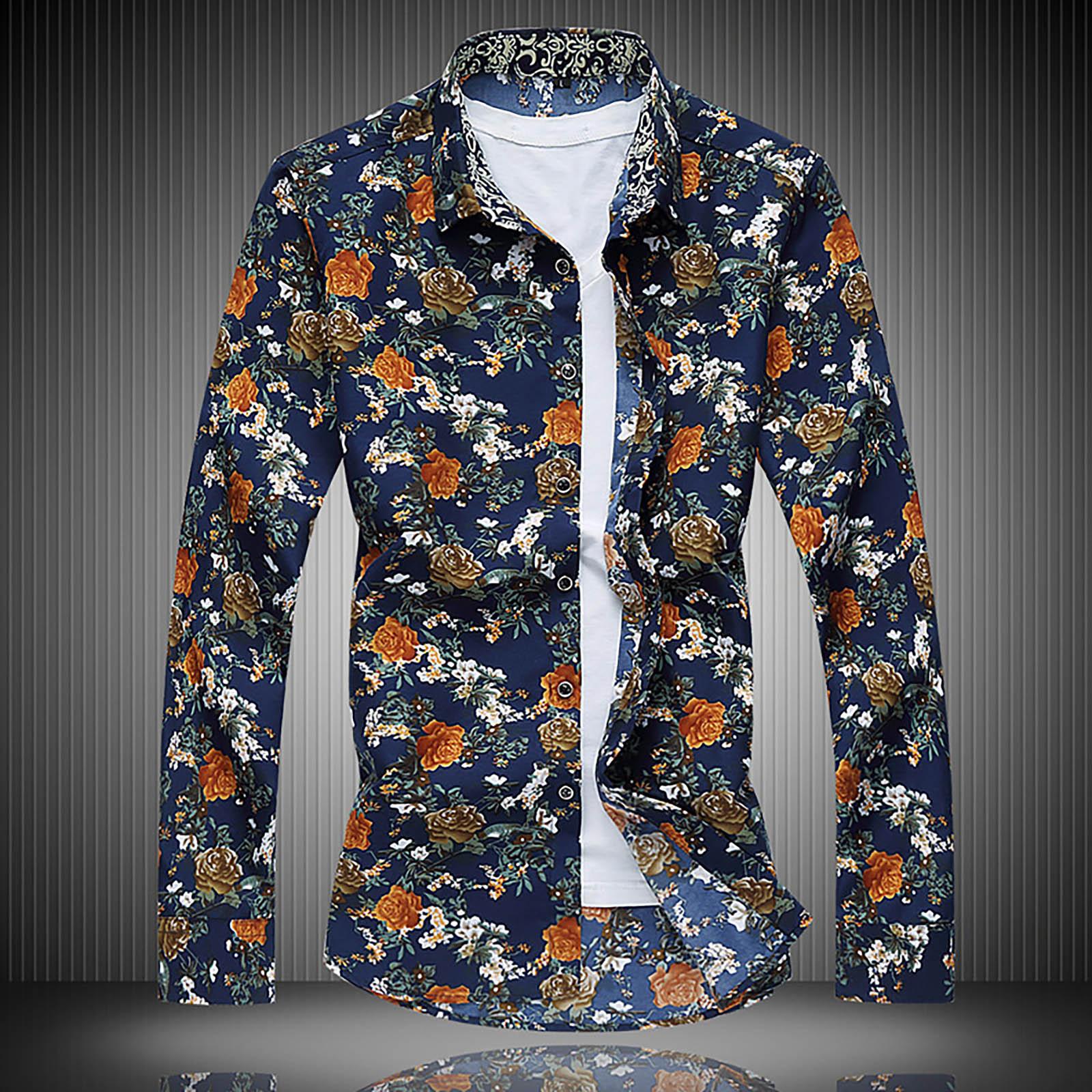 

Модная мужская повседневная футболка с цветочным принтом и длинными рукавами, верхняя блузка XL синий