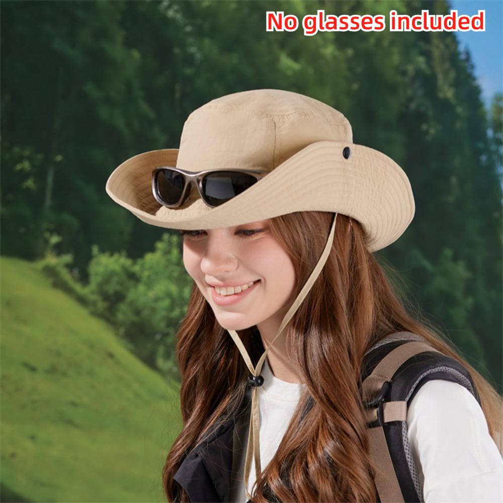 

Casual Anti-UV Fisherman Hat Large Brim Waterproof Sunscreen Hats With Glasses Leg Support Bucket Hat Women Men хаки