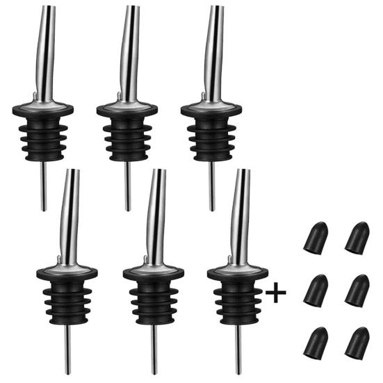 6 Sets Stainless Steel Oil Wine Liquor Bottle Pourers Dispenser with Cap Stopper