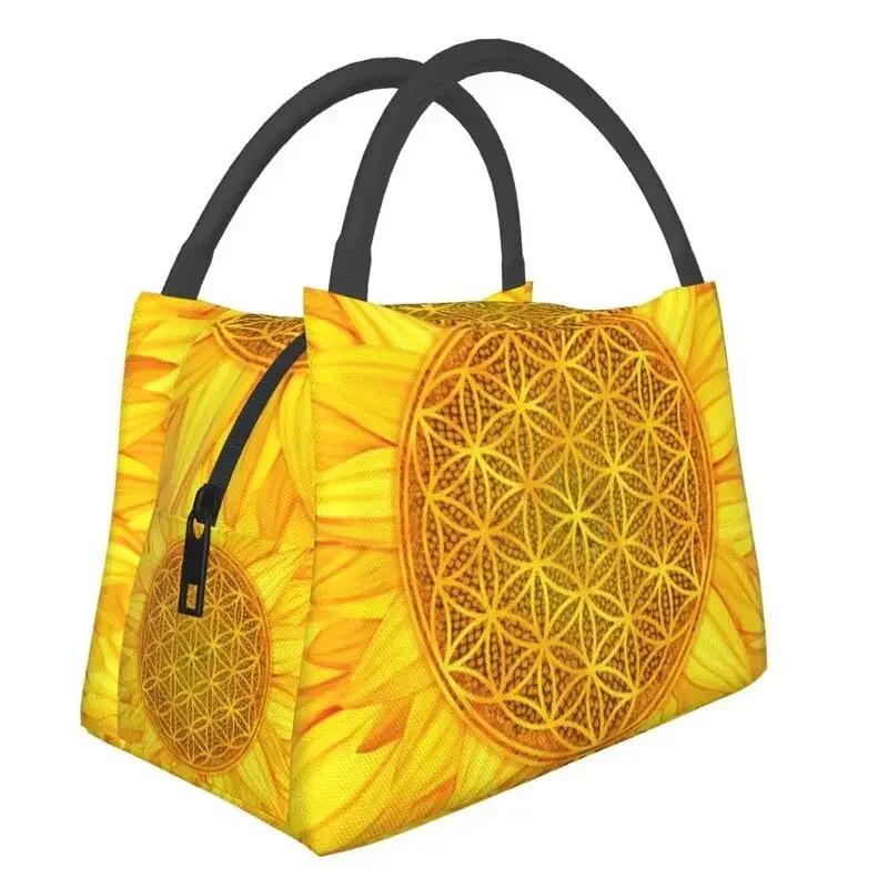 Flower Of Life Abalone Shell On Pearl Insulated Lunch Tote Bag for Women Geometric Mandala Portable Cooler Thermal Bento Box