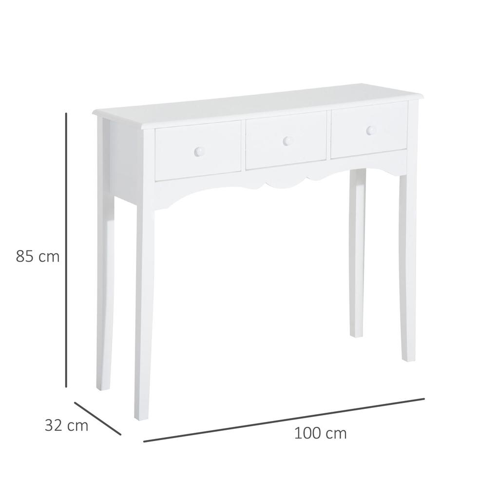 Wood Console Table Entrance Hallway Furniture With 3 Drawers For Living Room Corridor Load 45 Kg 100x32x85 Cm White