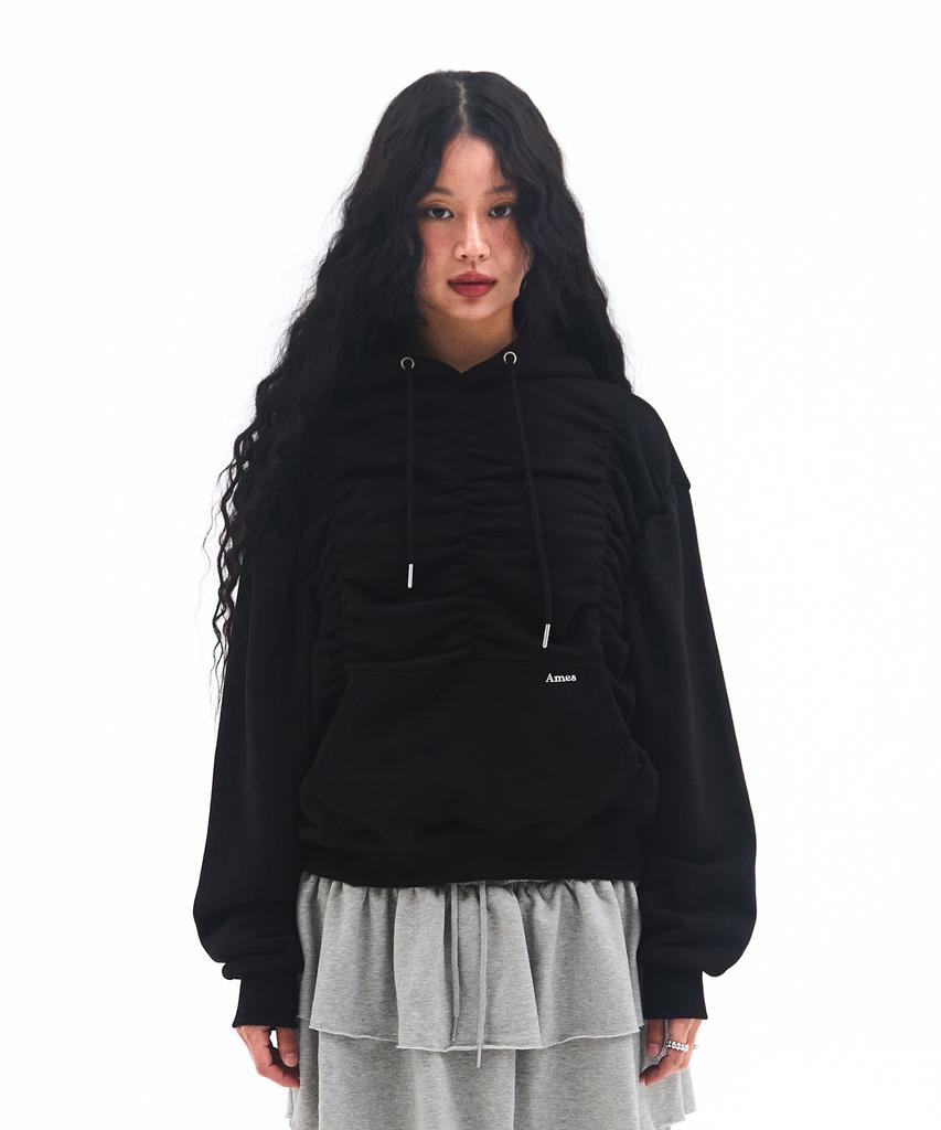 Shirring Hoodie Black