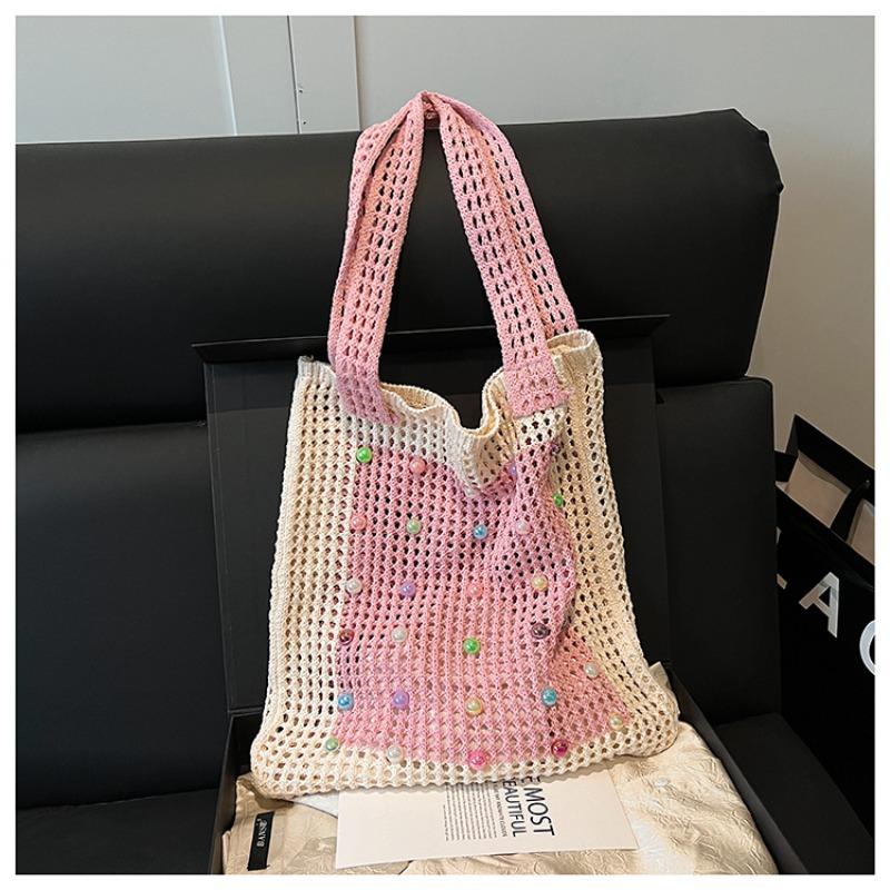 

Wind flow hollow breathable shoulder bag niche design pearl bag vitality girl wind shoulder bag розовый