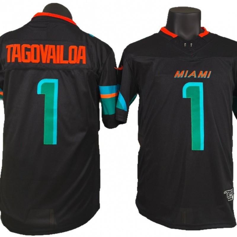 Miami Dolphins Tua Tagovailoa 1 NFL Football Jersey Black Embroidered Fan Wear Men