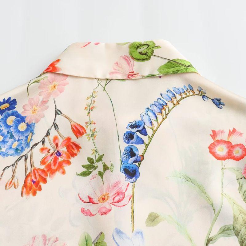 Jnleaog New Arrival Women's Clothing Fashion Style French Style Casual Fashion Personalized Minority Florals Print Satin Shirt