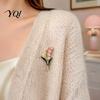 Retro Flower Brooch Pin for Women, Golden Plated Floral Lapel Women Pin, Blossom Badge Jewelry Daily Wear Parties Secure Buckle