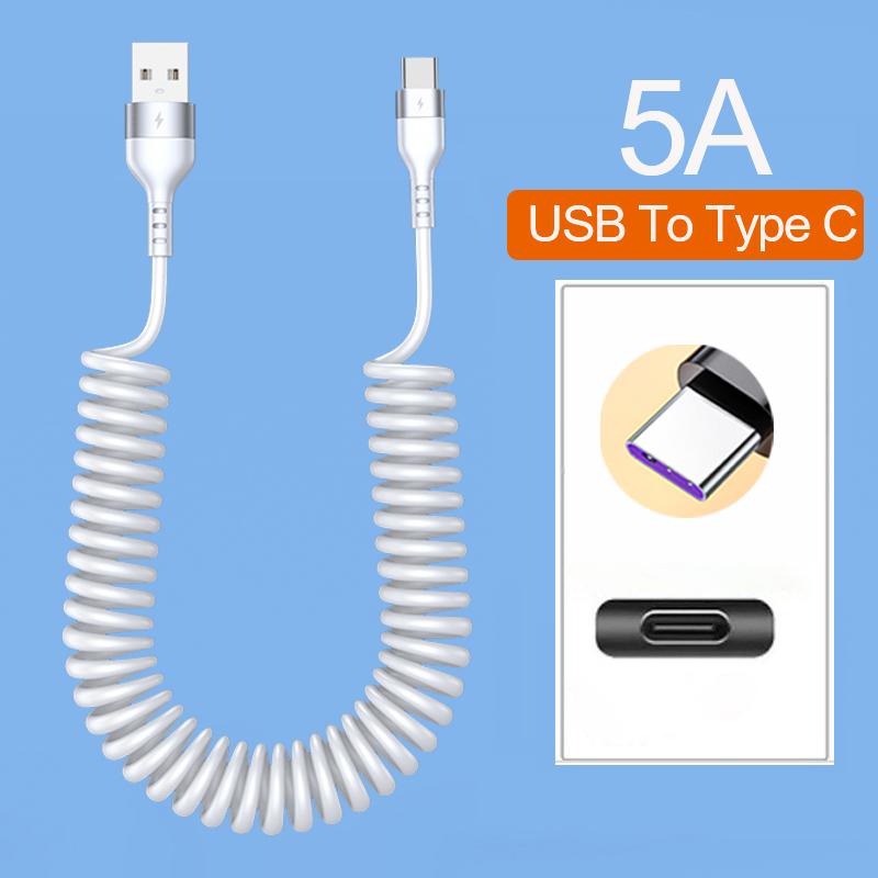

66W 5A USB Type C кабель для передачи данных 3A Micro USB пружинный телескопический кабель для быстрой зарядки для Sumsung Xiaomi POCO Huawei Honor LG Type C белый