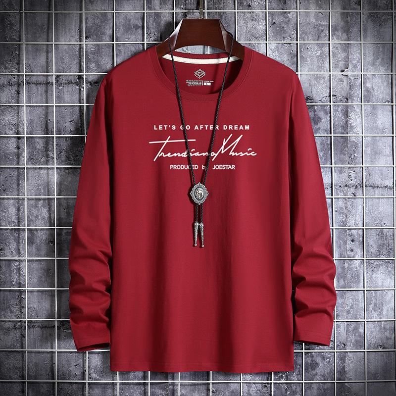 

QICED Мужская хлопковая футболка с длинным рукавом на весну и осень, топы, свободная, большого размера, с круглым вырезом, простая базовая футболка XXXXXXL бордовый