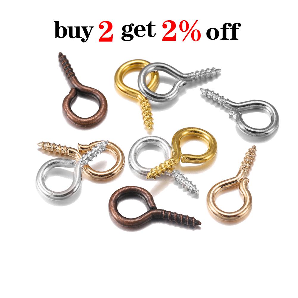 100-200Pcs Tiny Mini Eye Pins Screw Clasps Gold Connector Pendants Threaded Hooks For DIY Jewelry Making Findings Accessoies